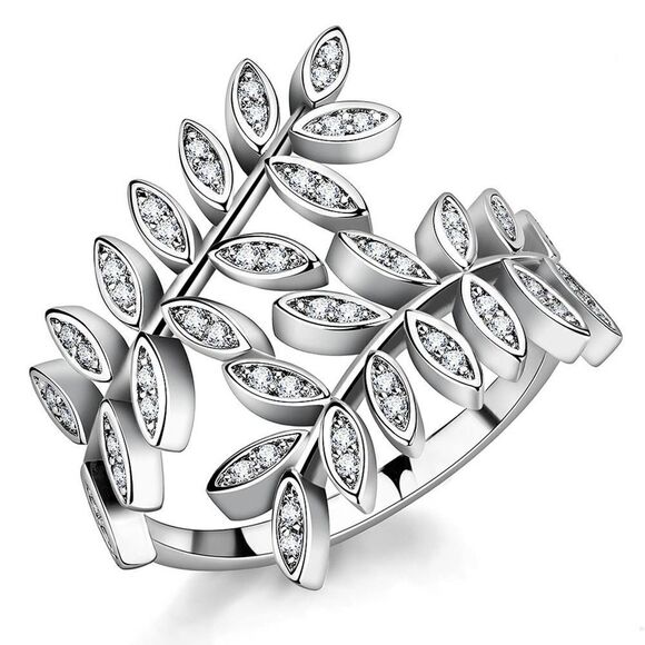 CZ AAA Vine Brass Rhodium Ring size 9 - Picture 1 of 10